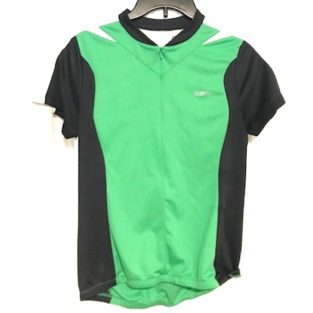QUEST Womens Cycling Shirt Breathable Pullover Crew-Neck Zipper Green/blk Sz-Med